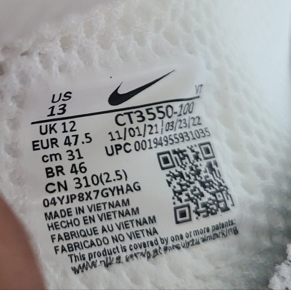 Men's size 13 Nike White/Pure Platinum CT3550-100 Running Shoes - Picture 8 of 10